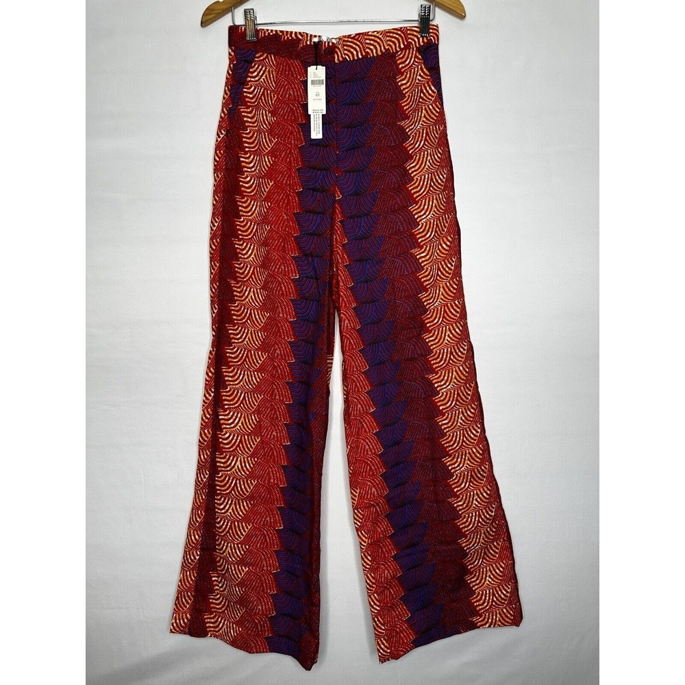 NWT Anthropologie SIKA Wide-Leg Trousers Women’s Size 8 Petite Orange Motif